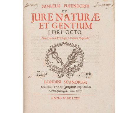  Pufendorf, Samuel von De jure naturae et gentium libri octo Lund: sumtibus Adami Junghans imprimebat Vitus Haberegger, 1672.