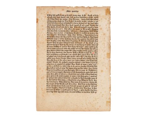  Caxton, William (printer) Original leaf from his edition of Ranulf Higden's Polychronicon [Westminster: William Caxton, 1482