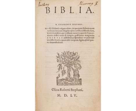  Bible; Latin; Estienne printing Biblia R. Stephanus Lectoris. En tibi Biblioru[m] vulgata editio, in qua juxta Hebraicorum v
