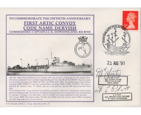 WW2 Navy cover Multi-Signed FDC. To Commemorate The Fiftieth Anniversary First Artic Convoy Code Name Dervish Commodore: Capt