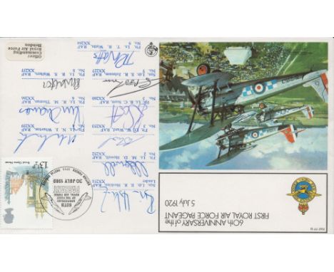 RAF 9 Red Arrow Pilots Signed 60th anniv of the 1st RAF Pageant FDC. Signatures include BR Hoskins, MD Howell, W Ward. BC Sco