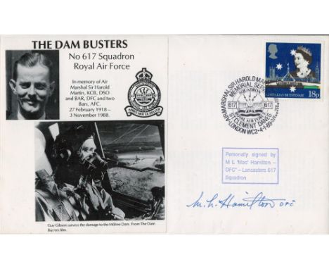 WW2 Mac Hamilton DFC (Lancasters 617 Squadron) Signed The Dambusters FDC. 60 of 70 Covers Issued. British Stamp with Sir Haro