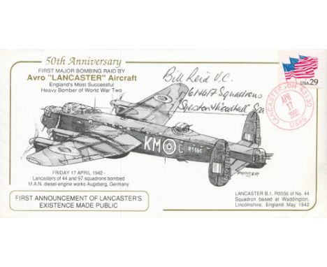 50th Anniv 1st Major Bombing Raid Lancaster Signed Flt Lt William ( Bill ) Reid VC 61 Squadron RAFVR. Awarded the VC for gall