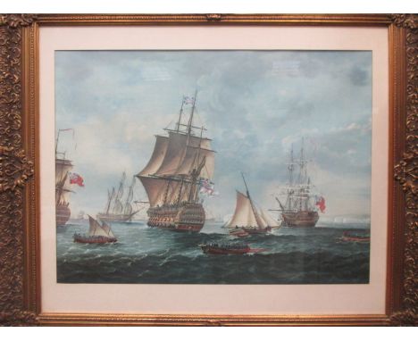 Battle of Trafalgar, coloured print 60 x 82cm  