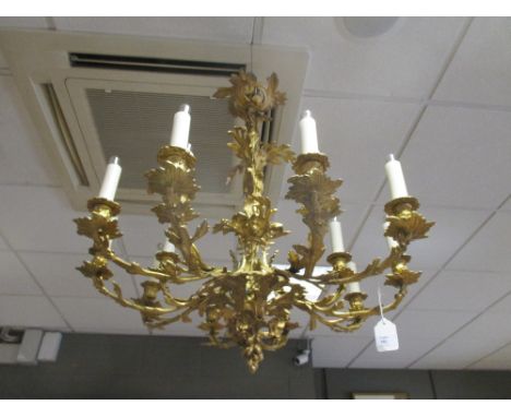 A gilt metal 15 branch hanging chandelier, 75cm drop  