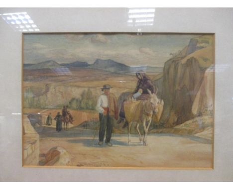 English School (20th Century), Spanish Peasants in a Landscape, watercolour, 18 x 26cm; and W Nicholl, Portrait of Mrs Siddon
