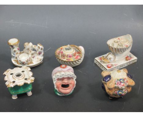 Six various ceramic inkwells  