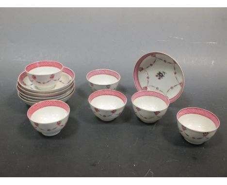 A set of six New Hall pattern 67 tea bowls and saucers  