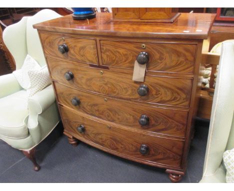 A 19th century flame mahogany bow front chest of drawers, 112 x 107 x 54cm  