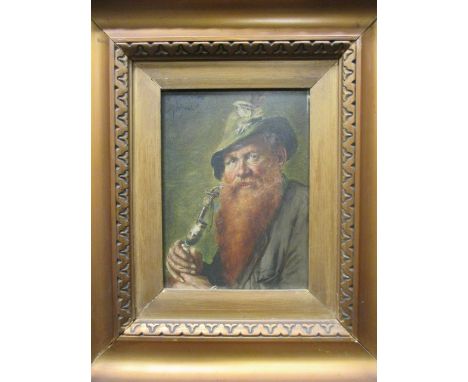 A, Roessley (German) A man with a mearsham pipe, oil on board, signed, 22 x 16cm  