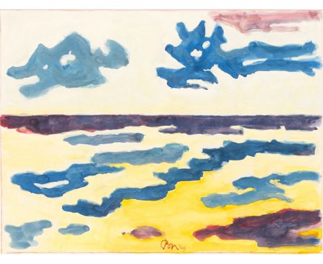 Gerrit Benner (Leeuwarden 1897 - Nijemirdum 1981). Wolken, See und Strand. 1969. Gouache und Buntstift. 38,5 x 50 cm. U. Mitt