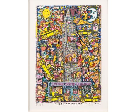 James Rizzi (New York 1950 - New York 2011). The King of New York. 2007. Farbsiebdruck in zwei Ebenen. 24 x 16 cm. L. u. mit 