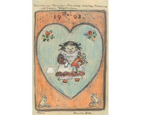 Heinrich Zille (Radeburg 1858 - Berlin 1929). Pfefferkuchen. 1903. Buntstiftzeichnung/Postkarte. 14 x 9 cm. R. u. bez. Famili
