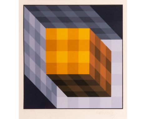 Victor Vasarely (Pécz 1908 - Paris 1998). Würfel. Farbsiebdruck. 30 x 30 cm. R. u. mit Bleistift sign. Vasarely, l. u. num. E