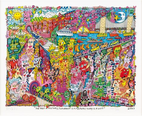 James Rizzi (New York 1950 - New York 2011). The Past is History, Tomorrow is a Mystery, Today is a Gift. 2007. Farbsiebdruck