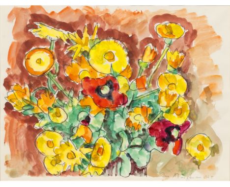 Ivo Hauptmann (Erkner 1886 - Hamburg 1973). Blumen in einer Vase. 1965. Aquarell über Kohlezeichnung. 38,5 x 47 cm. Ungerahmt