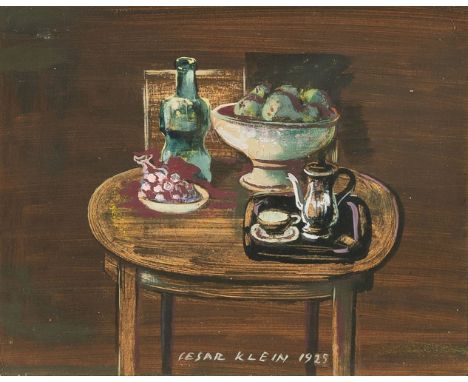 César Klein (Hamburg 1876 - Lübeck 1954). Tischstillleben. 1925. Gouache/Karton. 23,5 x 29,5 cm. M. u. sign. und dat. Cesar K