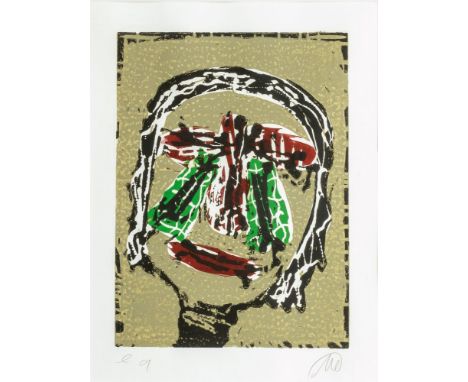 Markus Lüpertz (Liberec 1941). Aus: Parzifal. Farblinolschnitt. 36 x 27 cm. R. u. mit Bleistift monogr. ML, l. u. num. e.a., 