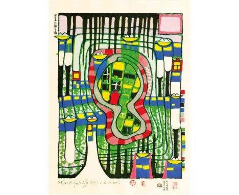 Friedensreich Hundertwasser (Wien 1928 - vor Australien 2000). Pazifischer Regentropfen auf Tahiti. 1989. Farblithographie. 4