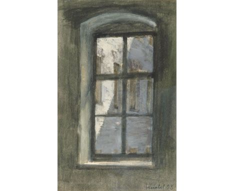 Konrad Knebel (Leipzig 1932). Fenster. 1993. Tempera. 25 x 16 cm. R. u. sign. und dat. Knebel 93, unter Passepartout und Glas