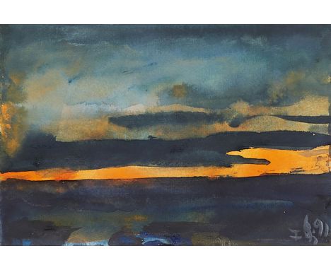 Klaus Fußmann (Velbert 1938). Sonnenuntergang. 1991. Gouache. 15 x 22 cm. R. u. sgin. und dat. Fußmann 91, unter Glas gerahmt