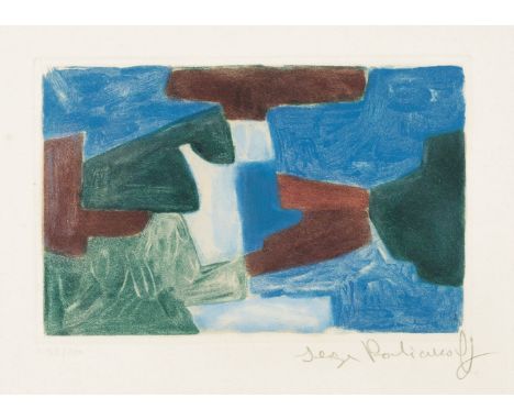 Serge Poliakoff (Moskau 1900 - Paris 1969). Composition bleue, verte et brune. 1968. Farbaquatinta. 15,5 x 23,5 cm. R. u. mit