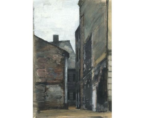 Konrad Knebel (Leipzig 1932). Gasse. 1994. Tempera. 29,5 x 20 cm. L. u. sign. und dat. Knebel 94, unter Passepartout und Glas