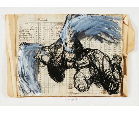 Burgi Kühnemann (1935). Ikarus. 1981. Acryl und Kohle/Papier. 43 x 66 cm. U. Mitte sign. und dat. Burgi 91, unter Glas gerahm