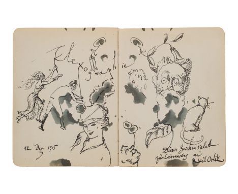 Emil Orlik u.a.. Freundschaftsalbum mit 15 Original-Zeichnungen verschiedener Künstler. 1906-1937. 12° (14,5 x 11 cm). Blattm