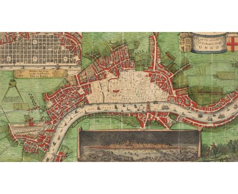 Großbritannien - - Platte Grondt der Verbrannte Stadt London. 2. Hälfte 17. Jahrhundert. Kolorierte Radierung. 53 x 29 cm (63