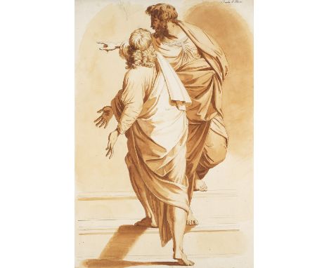 Deutsch - - Gustav Philipp Zwinger.  (1779 Nürnberg - 1819 ebd.). Scuola d' Athene (nach Raffael). 1801. Laviertes Aquarell i