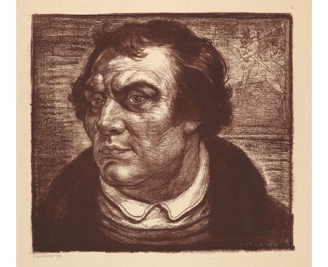 Karl Bauer.  (1868 Stuttgart - 1942 München). Sammlung von 7 Lithographien mit Philosophenporträts sowie Darstellungen von Ma