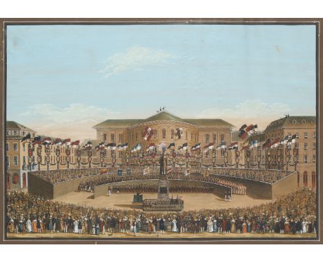 Mainz - - Franz B.. Die Feier des Gutenberg Festes zu Mainz am 14. - 15. - 16. August 1837. Handkolorierte u. tls. weißgehöht