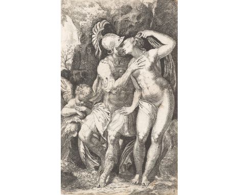 Marco Angolo del Moro. Mars und Venus. 2. Hälfte des 16. Jahrhunderts. Kupferstich auf Bütten. 31,5 x 19 cm. In der Platte ob