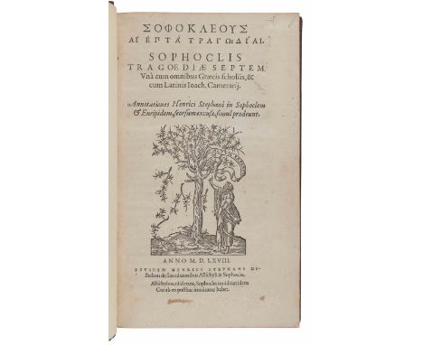 SOPHOCLES (ca 496-406 B.C.). Tragoediae Septem. Una cum omnibus Graecis scholiis, in Greek. Commentary by Joachim Camerarius 