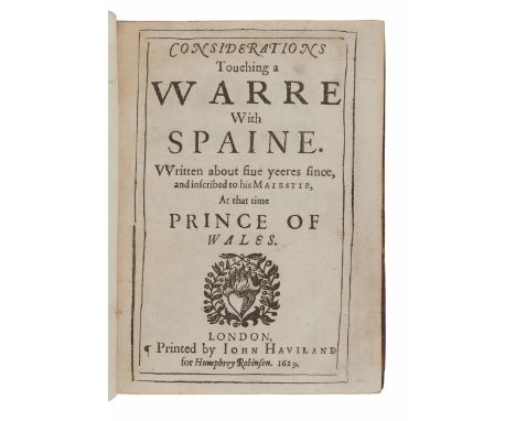 BACON, Francis, Sir (1561-1626). Certaine Miscellany Works. London: John Haviland for Humphrey Robinson, 1629. &nbsp;Small 4t