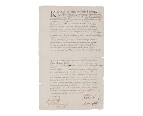 [PRIVATEERS]. Partly printed document accomplished in manuscript, signed by Andrew Giddinge and William Coombs, countersigned