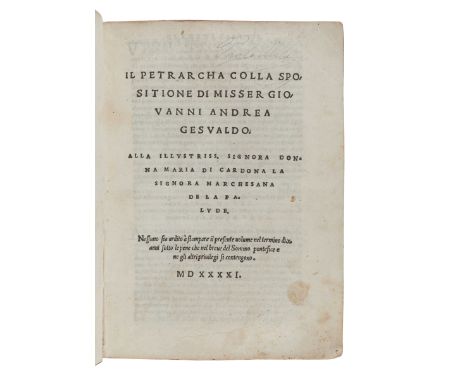 PETRARCA, Francesco (1304-1374), Canzonieri. Il Petrarcha colla spositione di Misser Giovanni Andrea Gesualdo. &nbsp;Venice: 