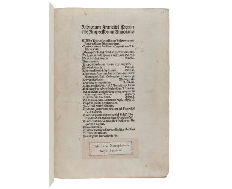 PETRARCA, Francesco (1304-1374). [Opera Latina.]Librorum Francisci Petrarche impressorum annotatio. Venice: Simon Bevilaqua, 