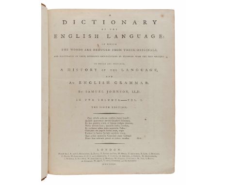 JOHNSON, Samuel (1709-1784). A Dictionary of the English Language. London: for J. F. and C. Rivington and others, 1785.2 volu