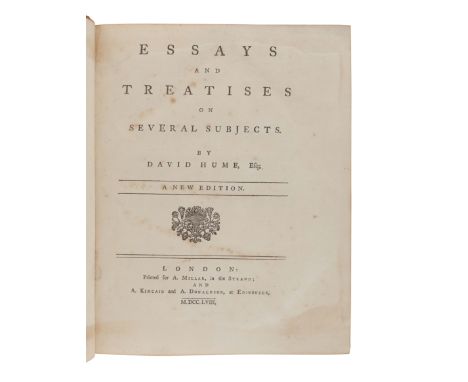 HUME, David (1711-1776). &nbsp; Essays and Treatises on Various Subjects...A new edition. London: A. Millar and A. Kincaid &a