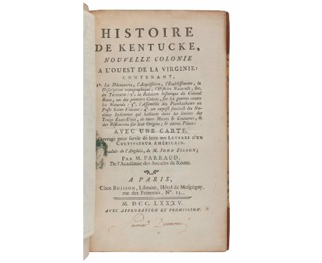 FILSON, John (ca 1747-1788). Histoire de Kentucke, Nouvelle Colonie a l'oueste de la Virginie. Paris: Chez Buisson, 1785. &nb