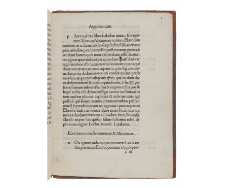 BEROALDUS, Philippus (1453-1505). Declamatio ebriosi, scortatoris et aleatoris. Bologna: Benedictus Hectoris, 1499.Small 4to 