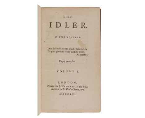 JOHNSON, Samuel (1709-1784). &nbsp; The Idler. London: printed for J. Newbery, 1761. &nbsp;2 volumes, 8vo (161 x 94 mm). 3pp.