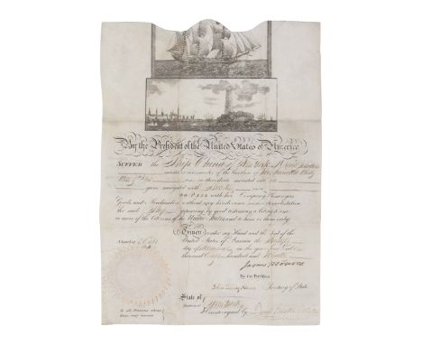 MONROE, James (1758-1831). Engraved document signed as President ( "James Monroe"), COUNTERSIGNED BY SECRETARY OF STATE JOHN 