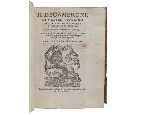 BOCCACCIO, Giovanni (1313-1375). Il Decamerone novissimamente alla sua vera e sana lettione ridotto. Edited by Lodovico Dolce