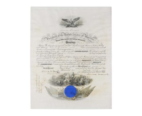 ROOSEVELT, Theodore (1858-1919). Engraved document signed as President ( "Theodore Roosevelt"), countersigned by William H. M