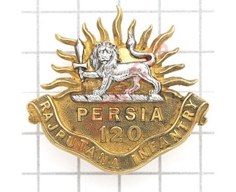 Indian Army. 120th Rajputana Infantry Officer’s cap badge circa 1903-22. A splendid die-stamped gilt example with applied sil