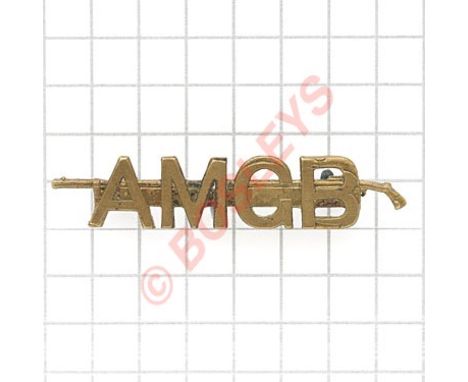 Canadian Automobile Machine Gun Brigade rare WW1 CEF badge.Die-cast brass side view of machine gun bearing letters AMGB.Loops