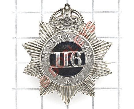 Indian Army, 116th Mahrattas Officer’s cap badge circa 1903-22.A fine  unmarked silver example with blue velvet centre. (as C